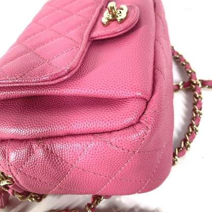 CHANEL Shoulder Bag Caviar skin pink Matelasse quilted Chain bag CC COCO Mark