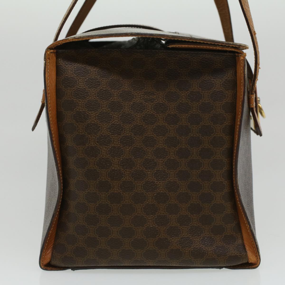 Luxury CELINE Macadam Canvas Hand Bag PVC Leather Brown  34655