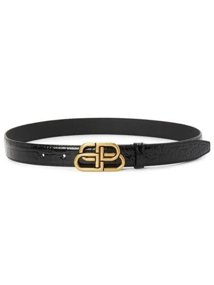 Luxury Balenciaga Trending 2025 WoMen's Crocodile Embossed BB Buckle Thin Belt Black