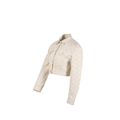 Fendi Size 36 Karligraphy Cropped Denim Jacket Cotton White/ Beige
