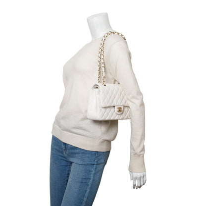 Chanel White Quilted Caviar Leather Classic Medium Double Flap Bag
