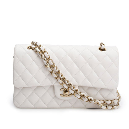 Chanel White Quilted Caviar Leather Classic Medium Double Flap Bag