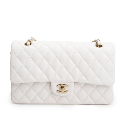 Chanel White Quilted Caviar Leather Classic Medium Double Flap Bag