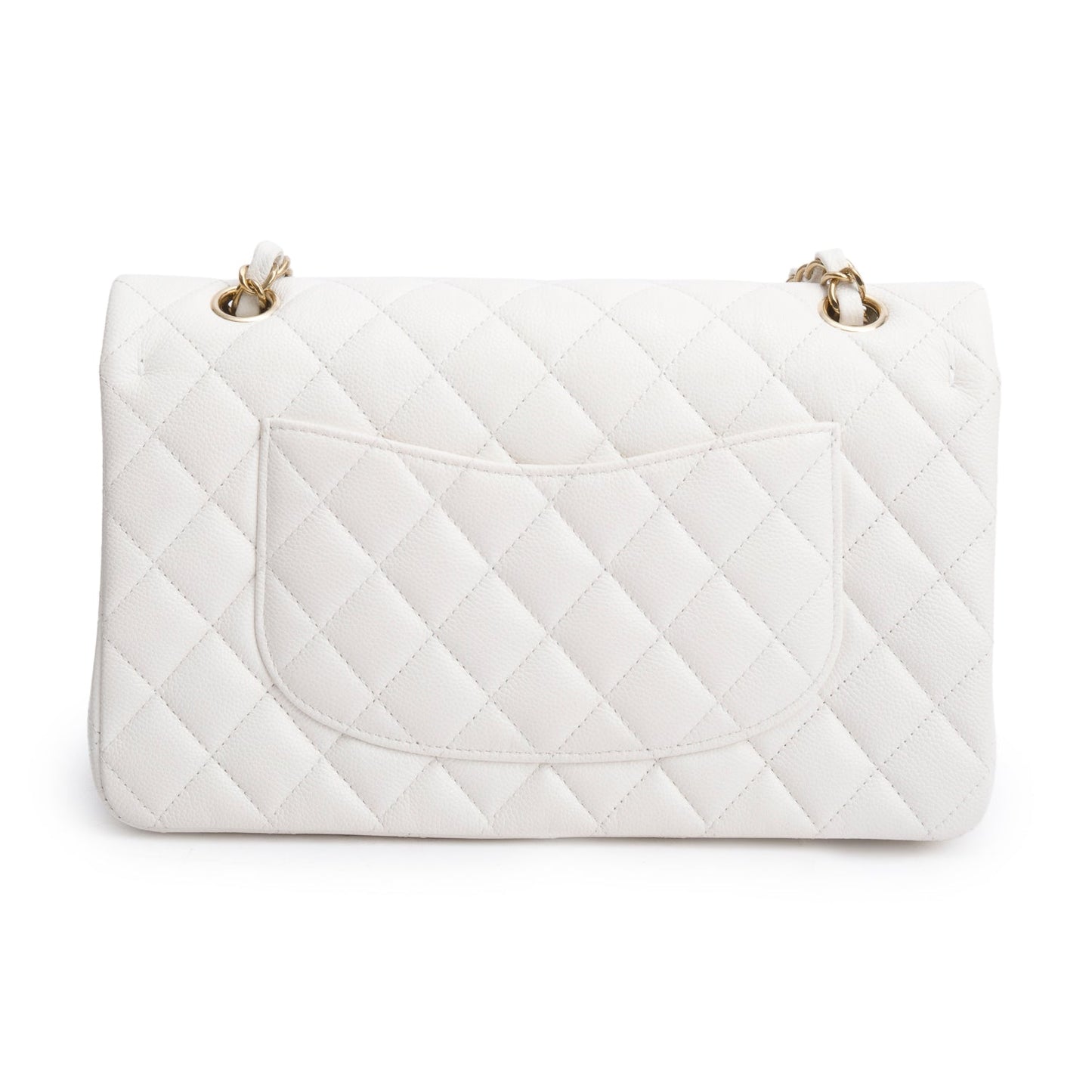 Chanel White Quilted Caviar Leather Classic Medium Double Flap Bag