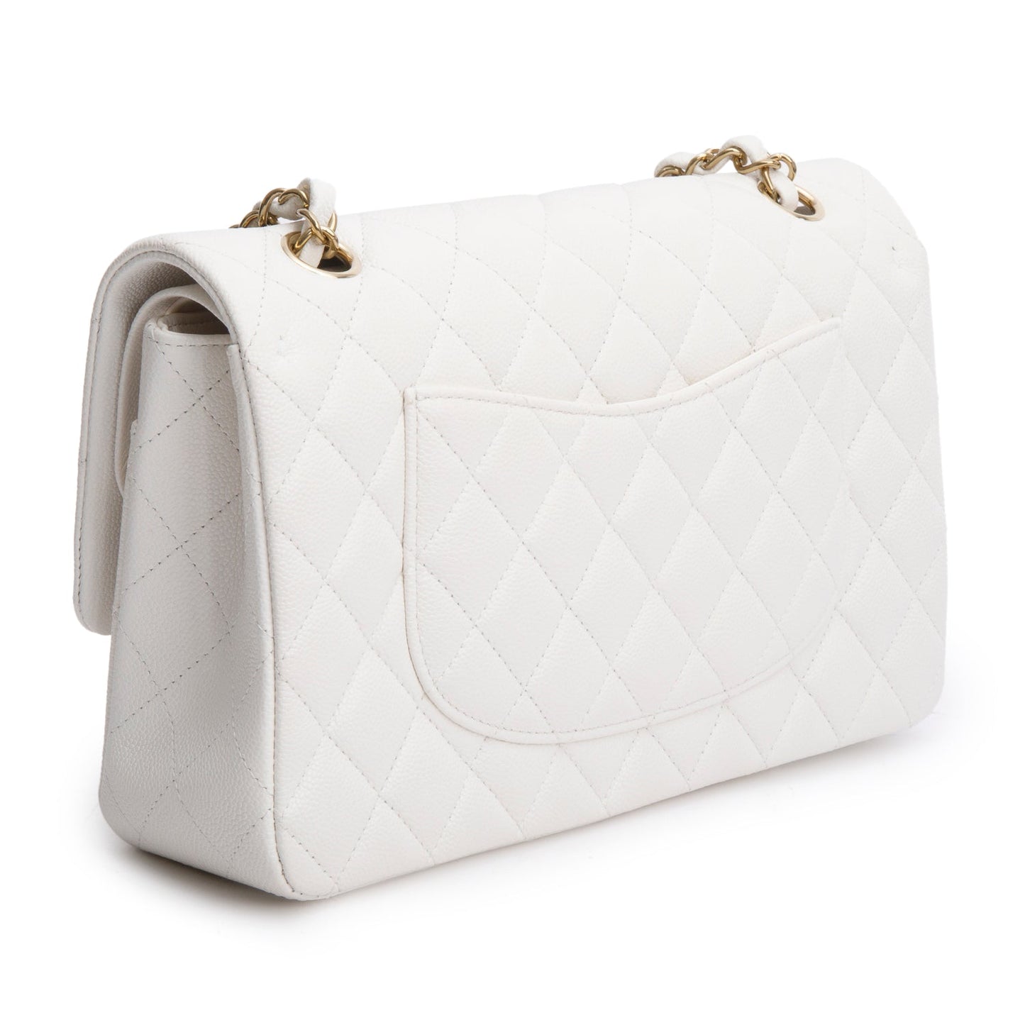 Chanel White Quilted Caviar Leather Classic Medium Double Flap Bag