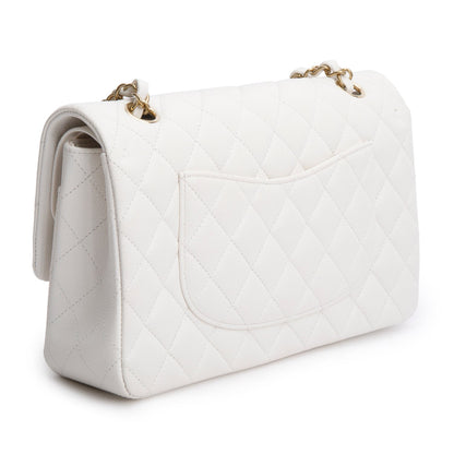 Chanel White Quilted Caviar Leather Classic Medium Double Flap Bag