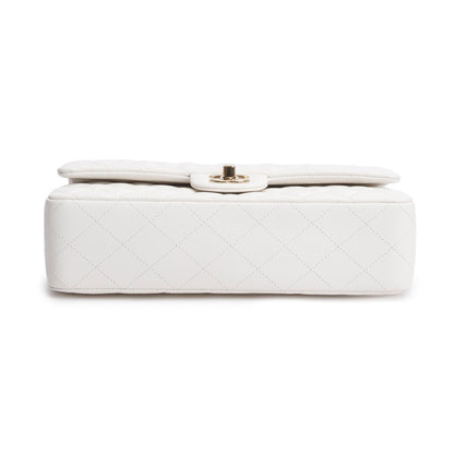 Chanel White Quilted Caviar Leather Classic Medium Double Flap Bag