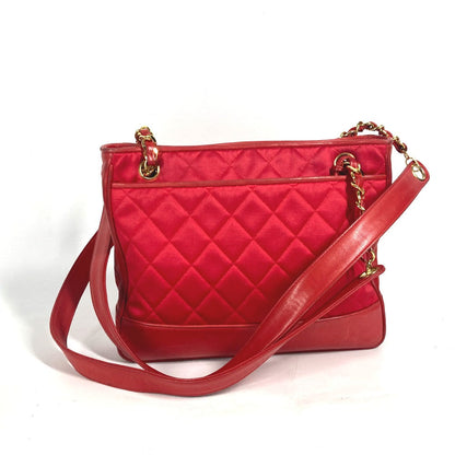 CHANEL Shoulder Bag Satin, Leather Red Vintage Cocoball Matrasse quilting Women