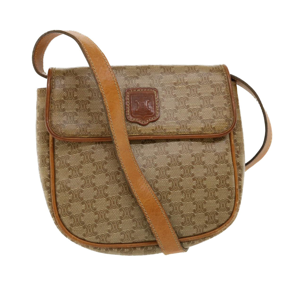 Luxury CELINE Macadam Canvas Shoulder Bag PVC Leather Beige  35355