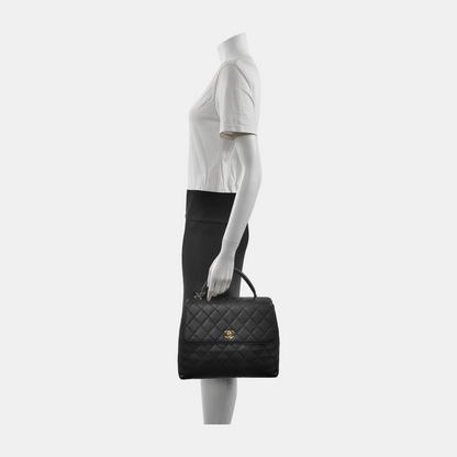 Chanel Vintage Top Handle Kelly Black Caviar Leather 24k Gold Plated Hardware