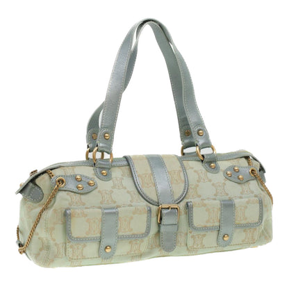 Luxury CELINE Paris Macadam Canvas Shoulder Bag Light Blue  35668
