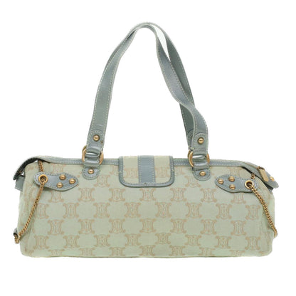 Luxury CELINE Paris Macadam Canvas Shoulder Bag Light Blue  35668