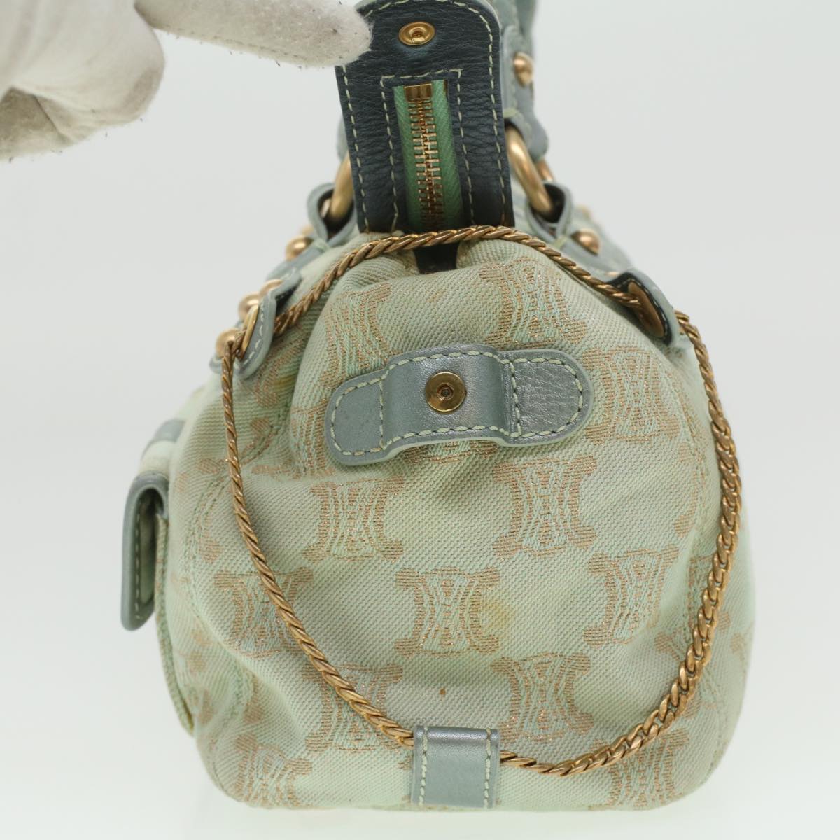 Luxury CELINE Paris Macadam Canvas Shoulder Bag Light Blue  35668