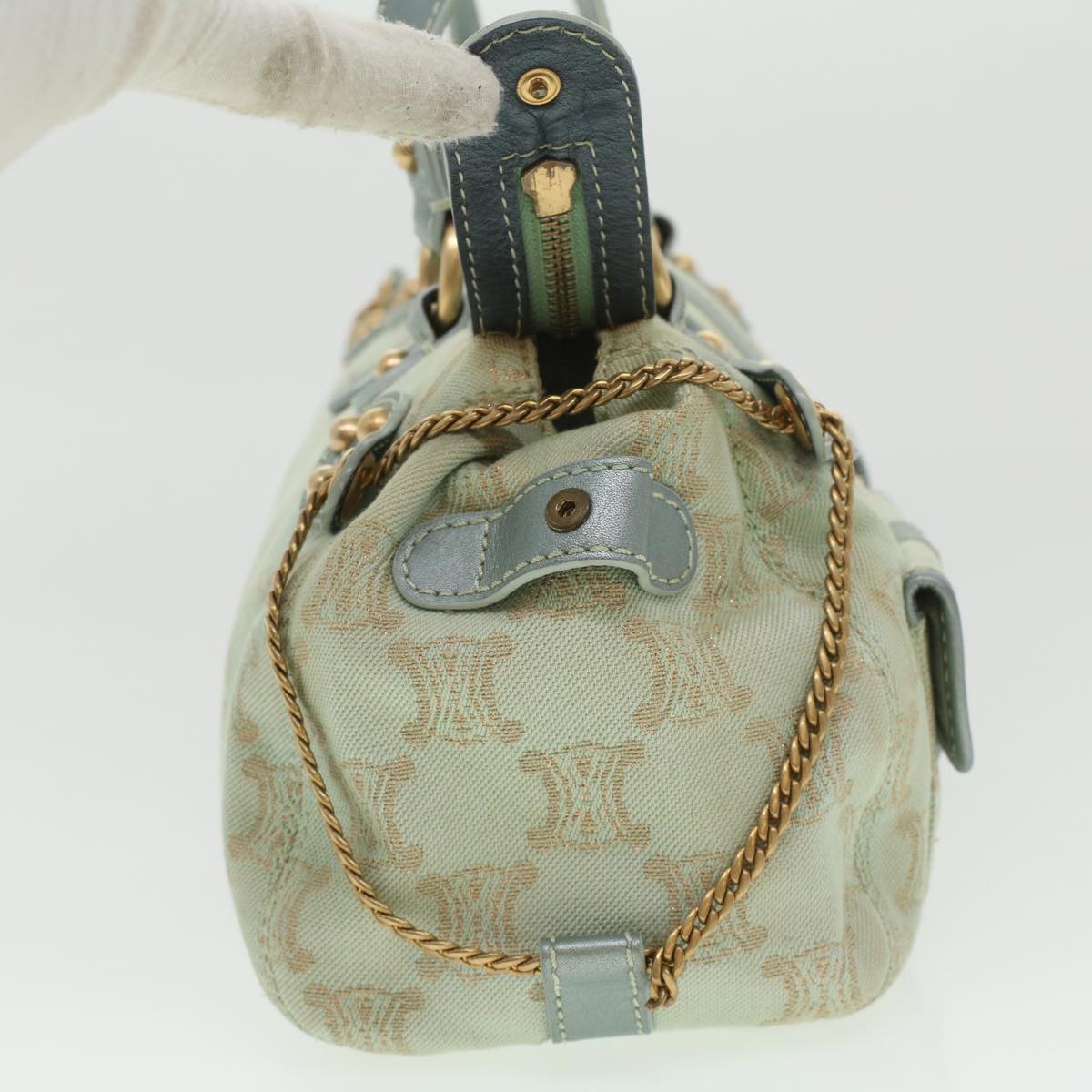 Luxury CELINE Paris Macadam Canvas Shoulder Bag Light Blue  35668