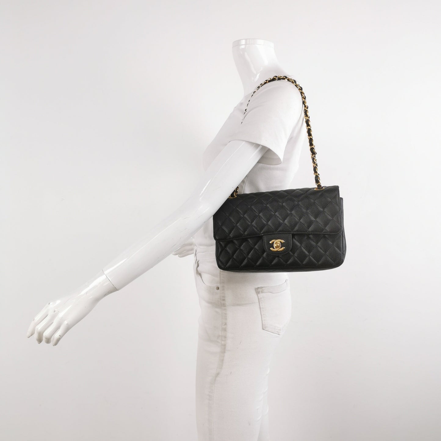 Chanel Classic Flap Medium Black Caviar Leather Gold-tone Hardware 2012-2013