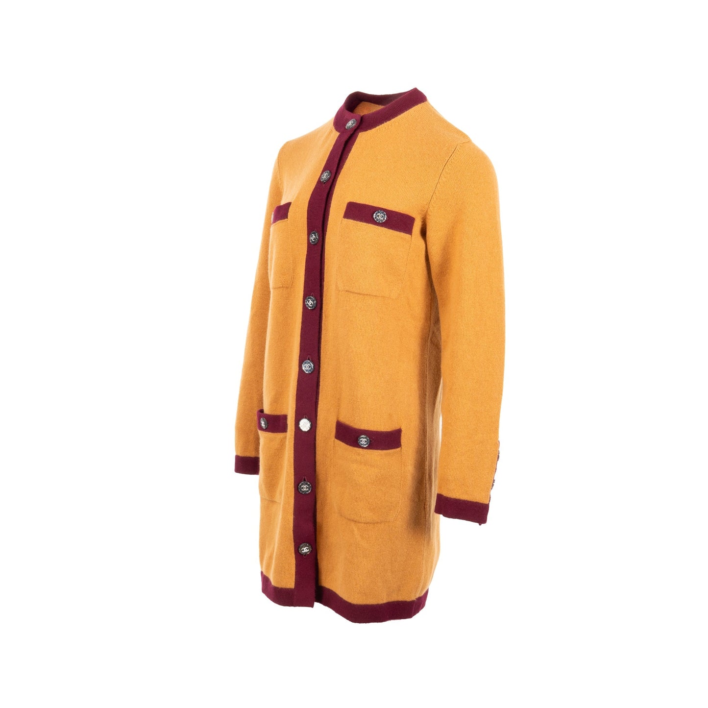 Chanel Size 36 21K Cardigan Cashmere Light Orange/Burgundy