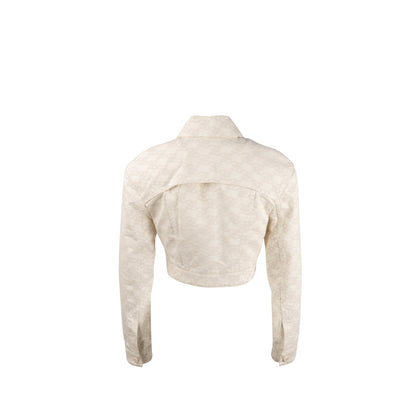 Fendi Size 36 Karligraphy Cropped Denim Jacket Cotton White/ Beige
