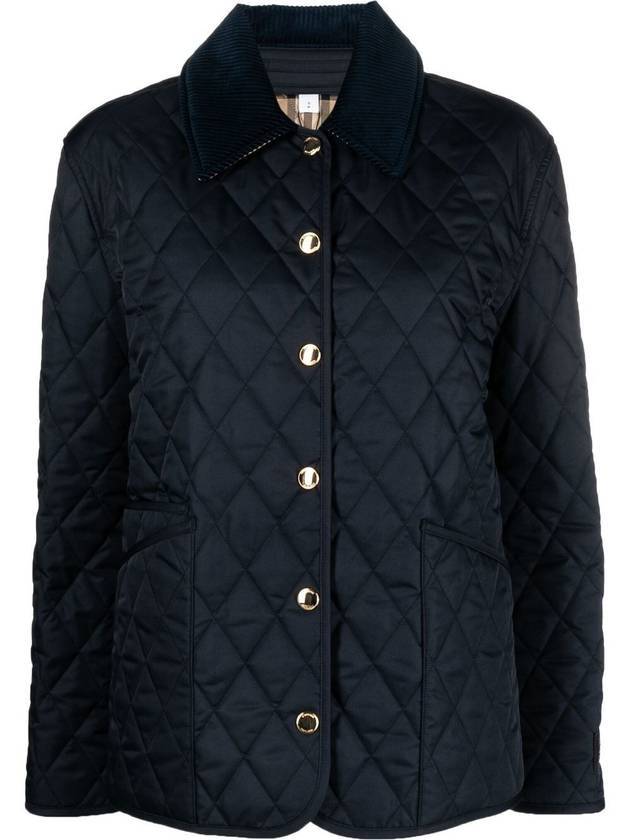 Luxury Burberry Corduroy Collar Quilted Jacket Dark Blue