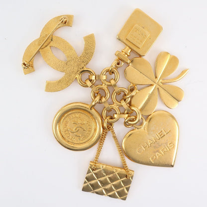 CHANEL Brooch Plated Gold gold Icon vintage Heart Clover Matelasse Women