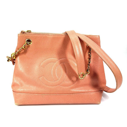 CHANEL Shoulder Bag Caviar skin pink vintage CC COCO Mark WChain logo Women