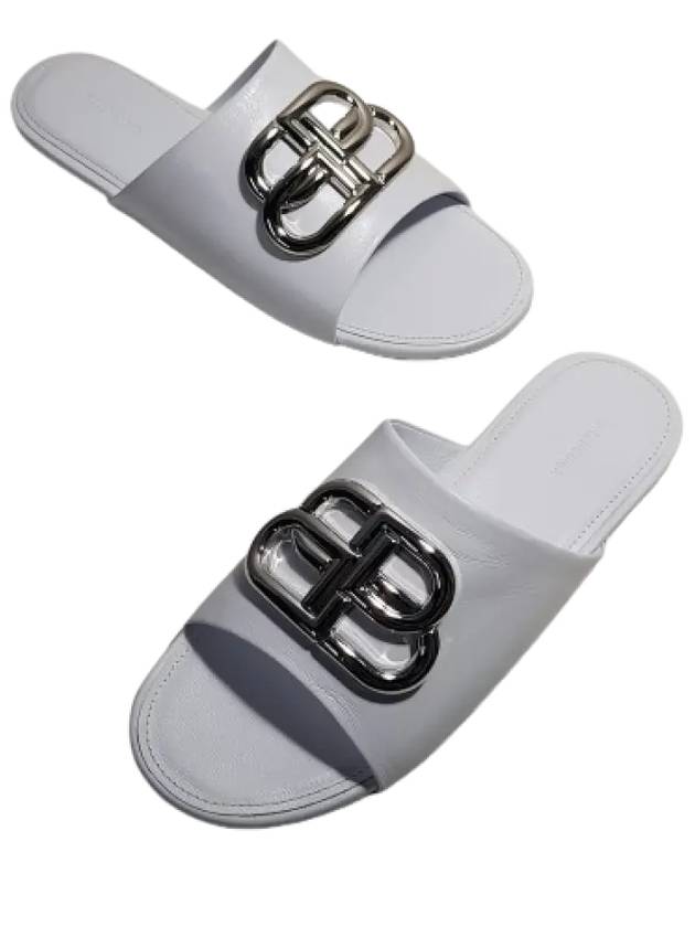 Luxury Balenciaga Trending 2025 Silver BB Logo Slippers White