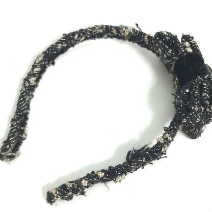 CHANEL hair accessory tweed black Ribbon Ribon Women