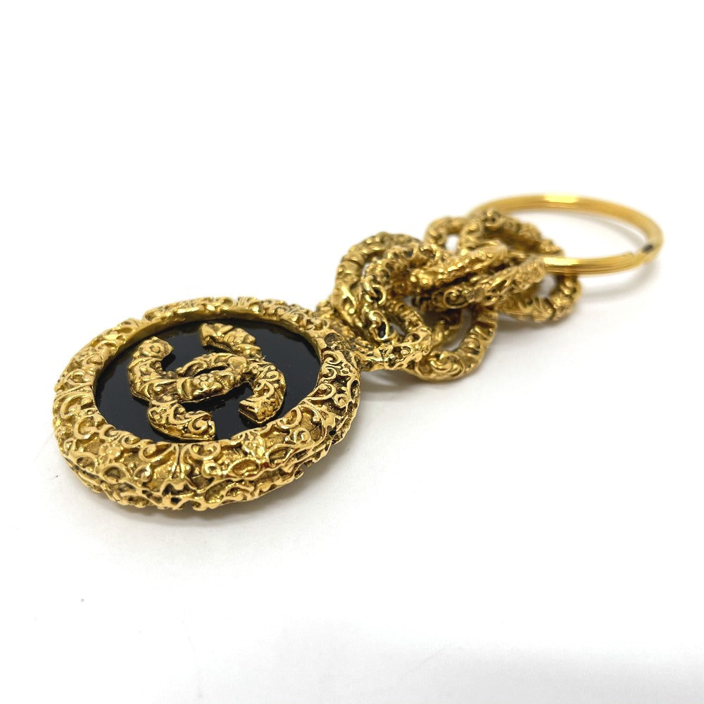 CHANEL Key ring brass Gold x Black COCO Mark vintage Women