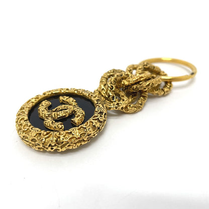 CHANEL Key ring brass Gold x Black COCO Mark vintage Women