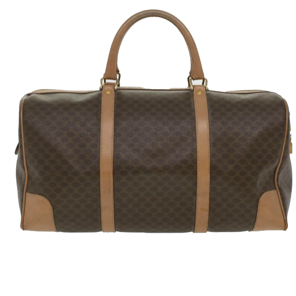 Luxury CELINE Macadam Canvas Boston Bag PVC Leather Brown  36671