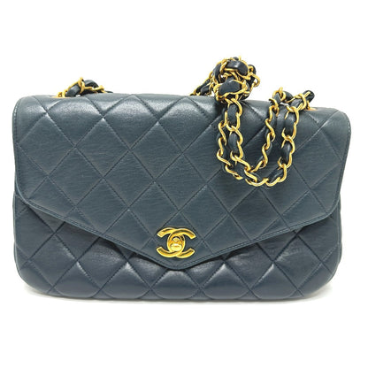 CHANEL Tote Bag lambskin Navy Quilting vintage WChain CC Matelasse COCO Mark