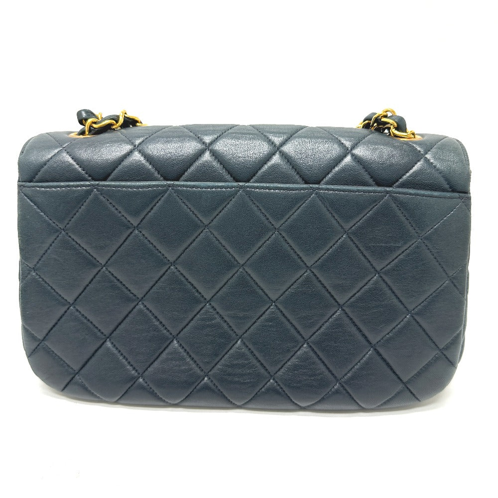 CHANEL Tote Bag lambskin Navy Quilting vintage WChain CC Matelasse COCO Mark