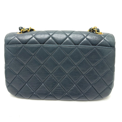 CHANEL Tote Bag lambskin Navy Quilting vintage WChain CC Matelasse COCO Mark