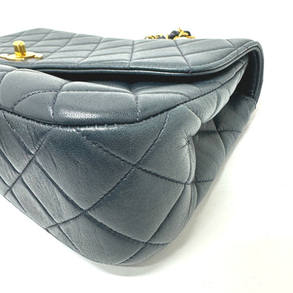 CHANEL Tote Bag lambskin Navy Quilting vintage WChain CC Matelasse COCO Mark