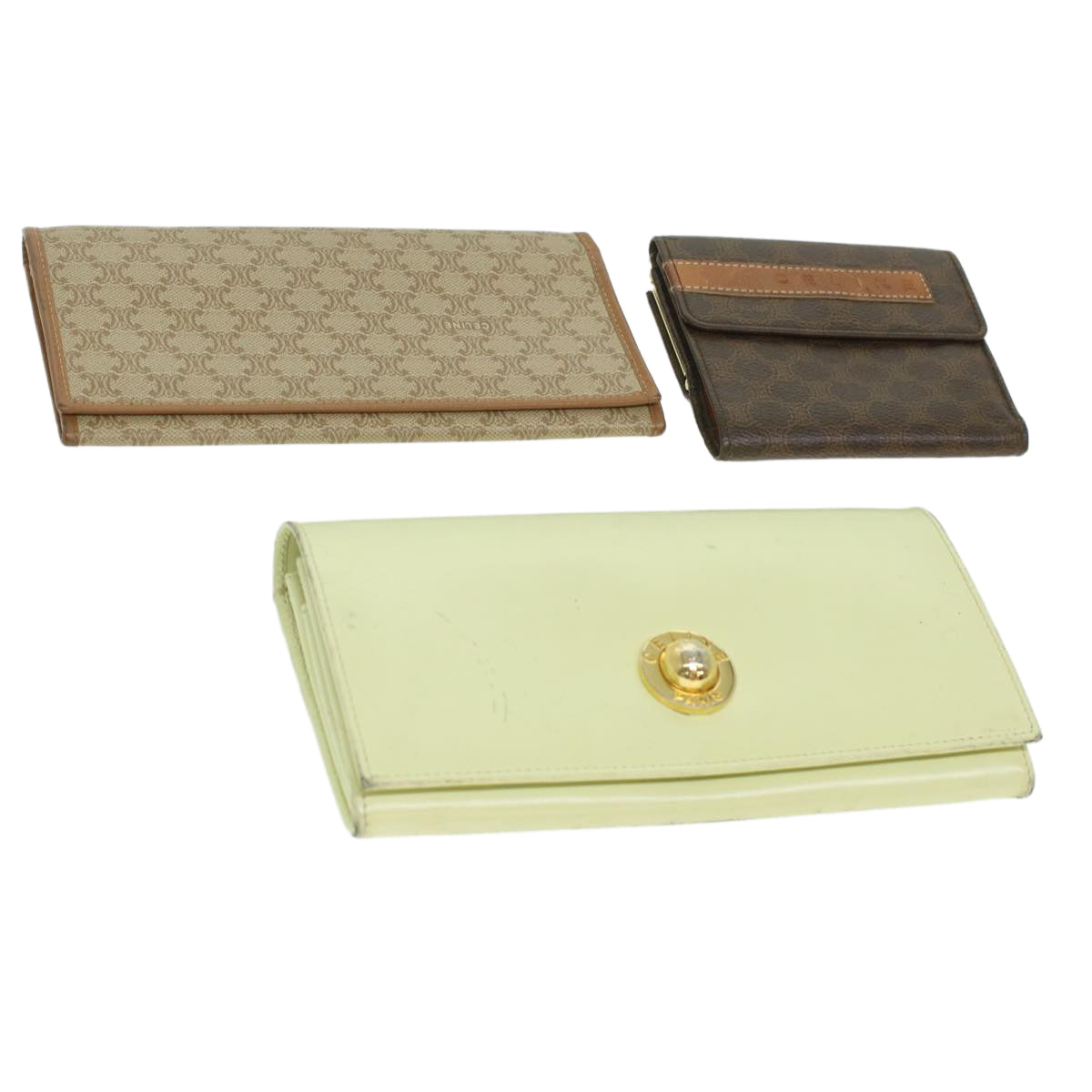Luxury CELINE Macadam Canvas Wallet PVC Leather 3Set Brown Beige  36792