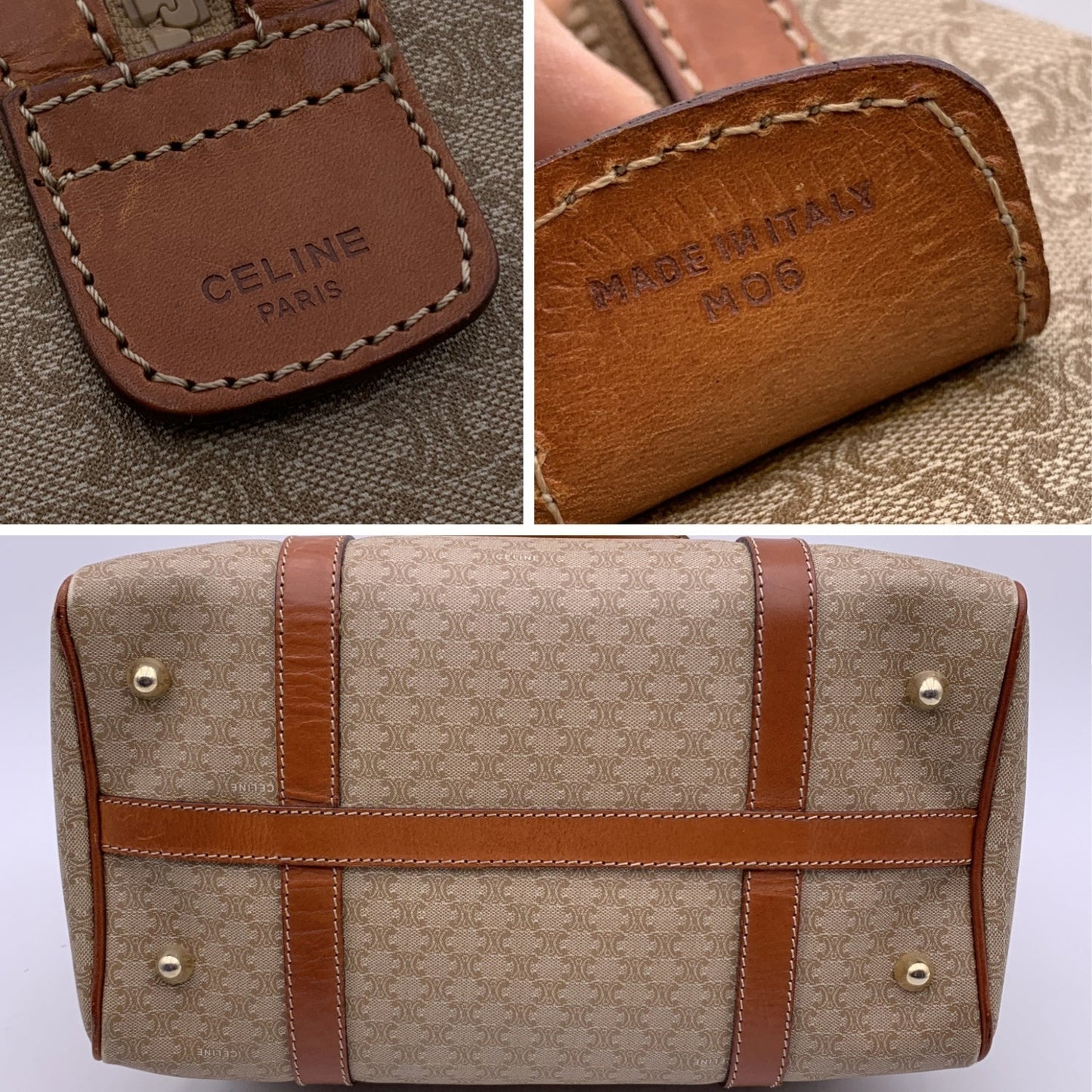Luxury CELINE Vintage Beige Macadam Canvas Duffel Duffle Boston Bag