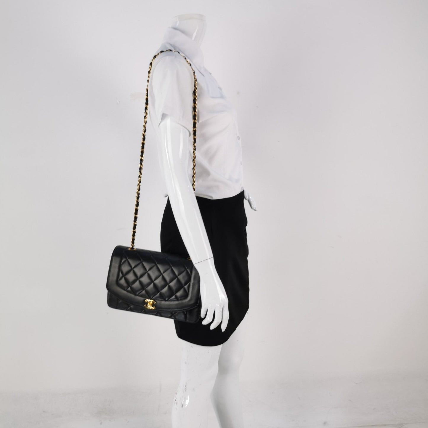 Chanel Diana CC Flap Bag 1994 Vintage Black Lambskin Leather with 24k Gold Hardware