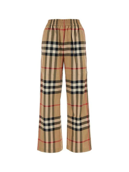 Luxury Burberry Check Cotton Straight Pants Beige