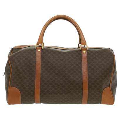 Luxury CELINE Macadam Canvas Boston Bag PVC Leather Brown  37395