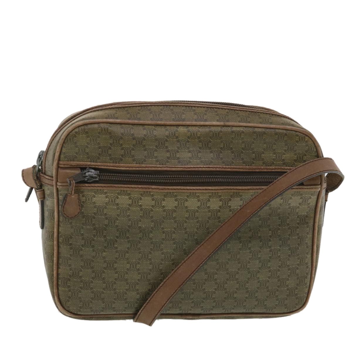 Luxury CELINE Macadam Canvas Shoulder Bag PVC Leather Beige  37414