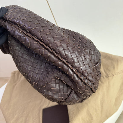 Bottega Veneta Belly Hobo Intrecciato Lambskin Leather Dark Chocolate Brown Large 50cm