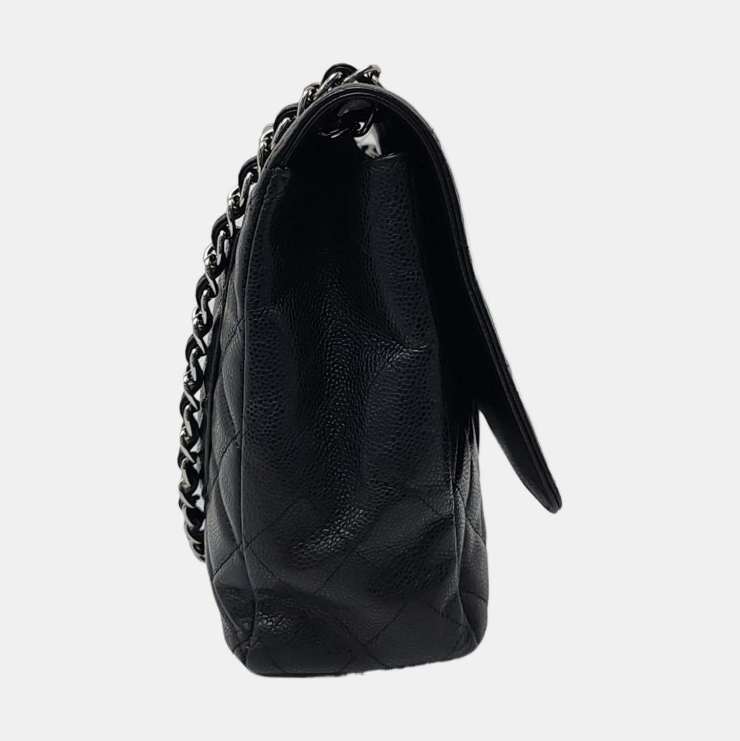 Chanel Classic Flap Maxi Black Caviar Leather Single Flap with Silver Hardware