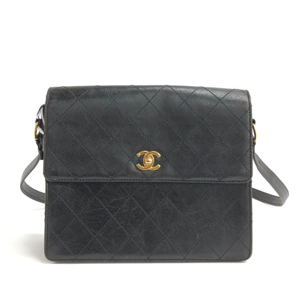 Chanel Vintage Kelly Flap Bag Black Leather Adjustable Strap 24k Gold Hardware