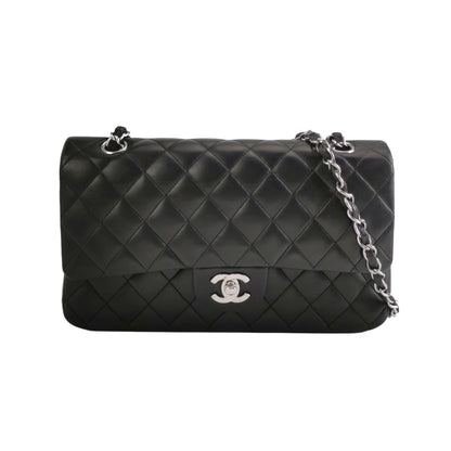 Chanel Timeless Classic Flap Medium Black Lambskin Leather Silver Hardware, 2012