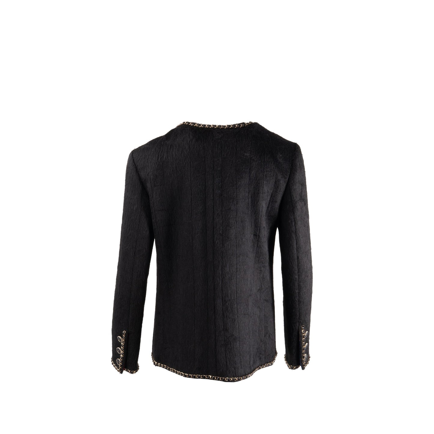 Chanel size 38 19B jacket llama / wool with chain detail black