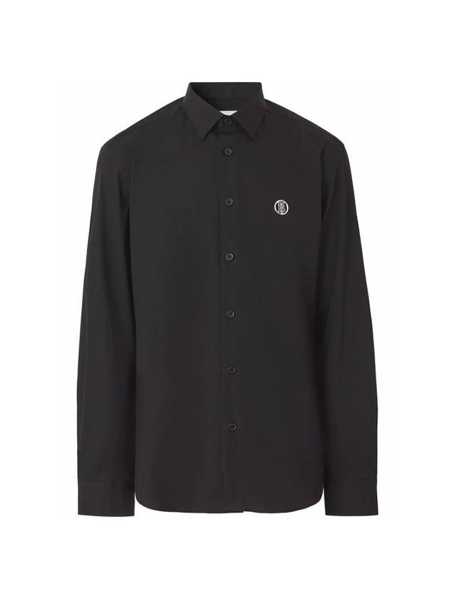 Luxury Burberry Monogram Motif Stretch Cotton Blend Long Sleeve Shirt Black