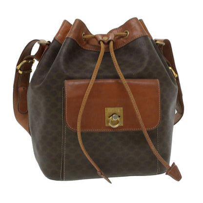 Luxury CELINE Macadam Canvas Shoulder Bag PVC Leather Brown  38054