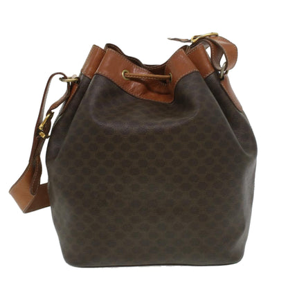 Luxury CELINE Macadam Canvas Shoulder Bag PVC Leather Brown  38054