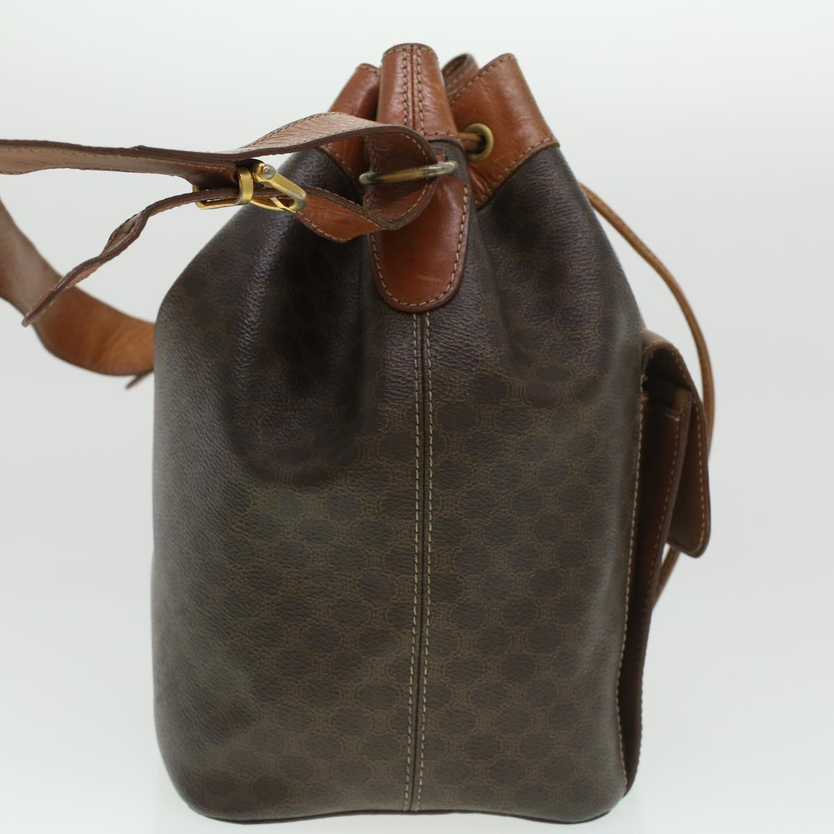 Luxury CELINE Macadam Canvas Shoulder Bag PVC Leather Brown  38054