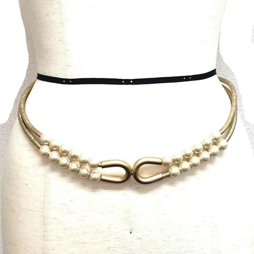 CHANEL belt leather gold 01C Fake pearl Women