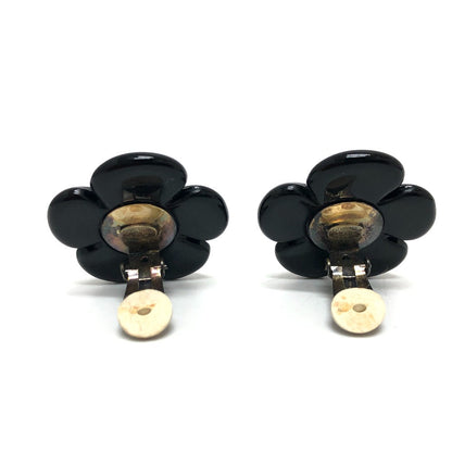 CHANEL Earring plastic black 96P COCO Mark Flower Black